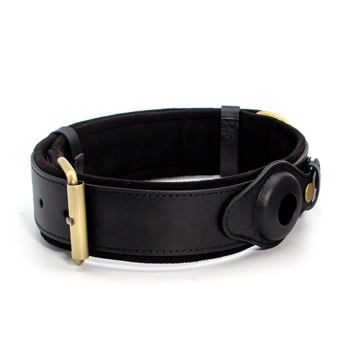 Genuine Leather Supple Dog Collar with Airtag Case - Black - Image 3