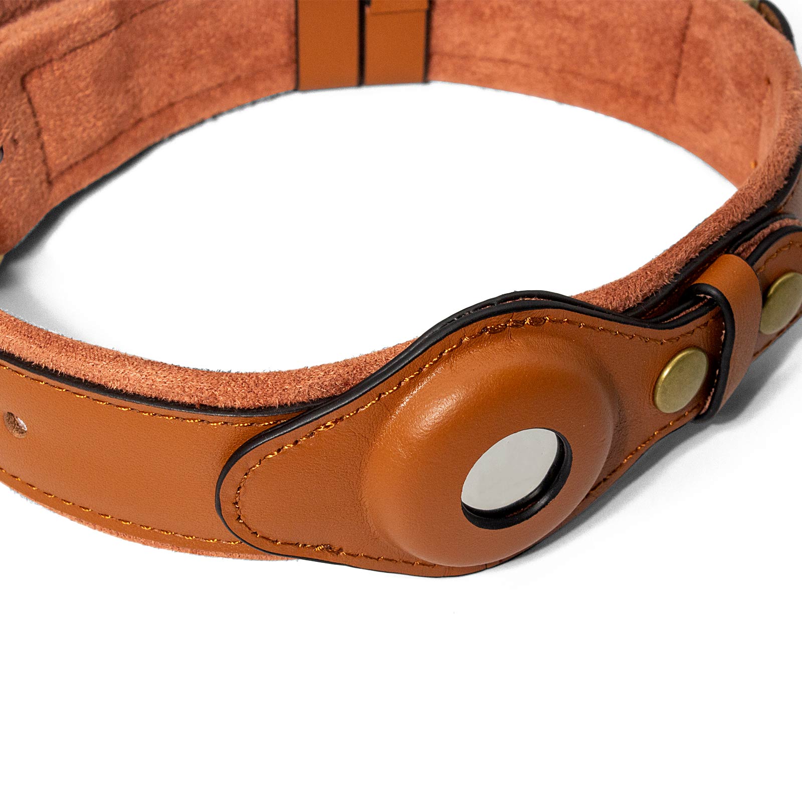 Genuine Leather Supple Dog Collar with Airtag Case - Brown - Image 3