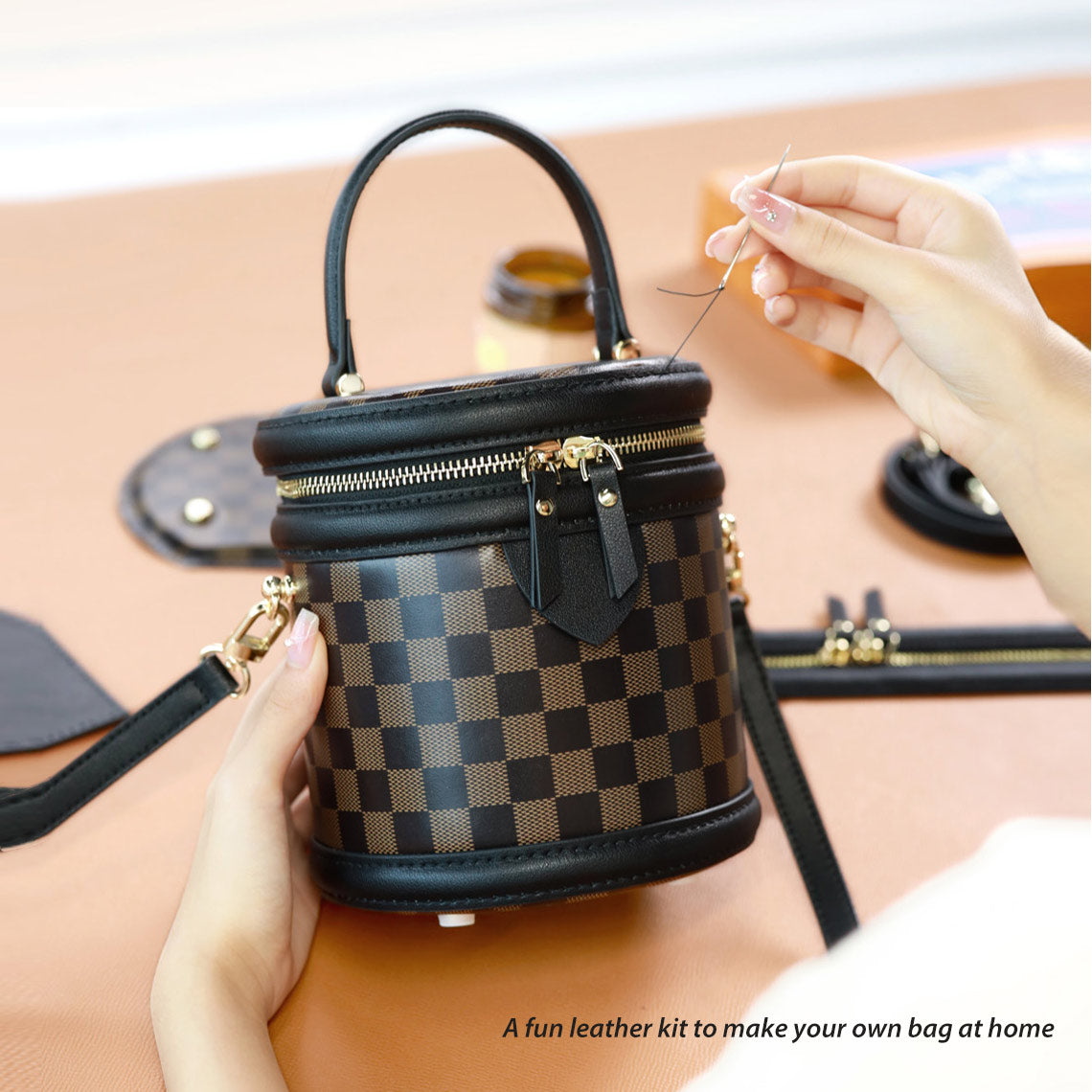 G8activist® Top Grain Leather Checker Bucket Bag DIY Kits - Image 2