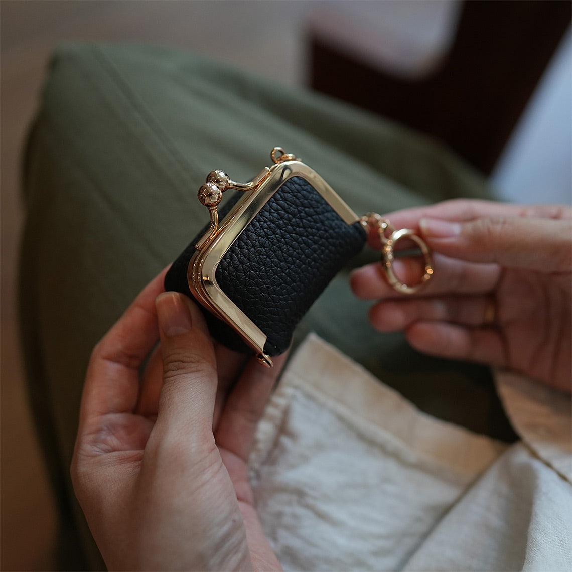 Top Grain Leather Kiss Lock Mini Bag - Image 3