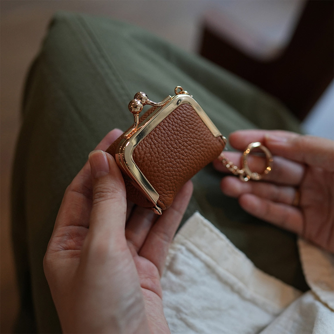 Top Grain Leather Kiss Lock Mini Bag - Image 5