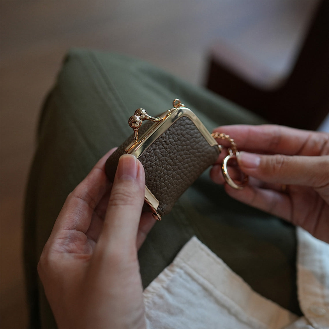 Top Grain Leather Kiss Lock Mini Bag - Image 4