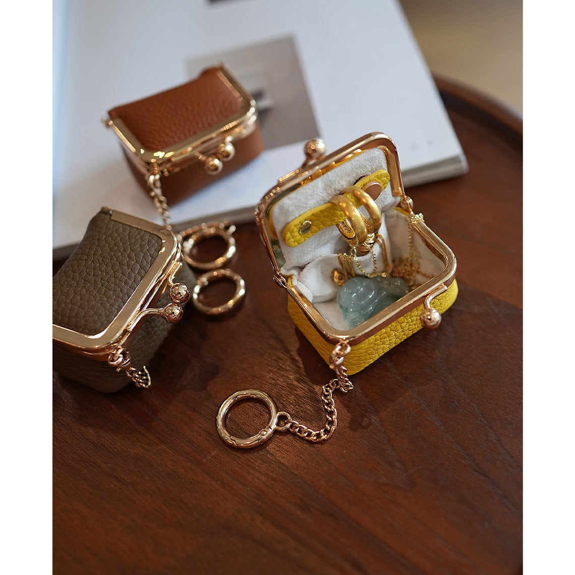 Top Grain Leather Kiss Lock Mini Bag - Image 2