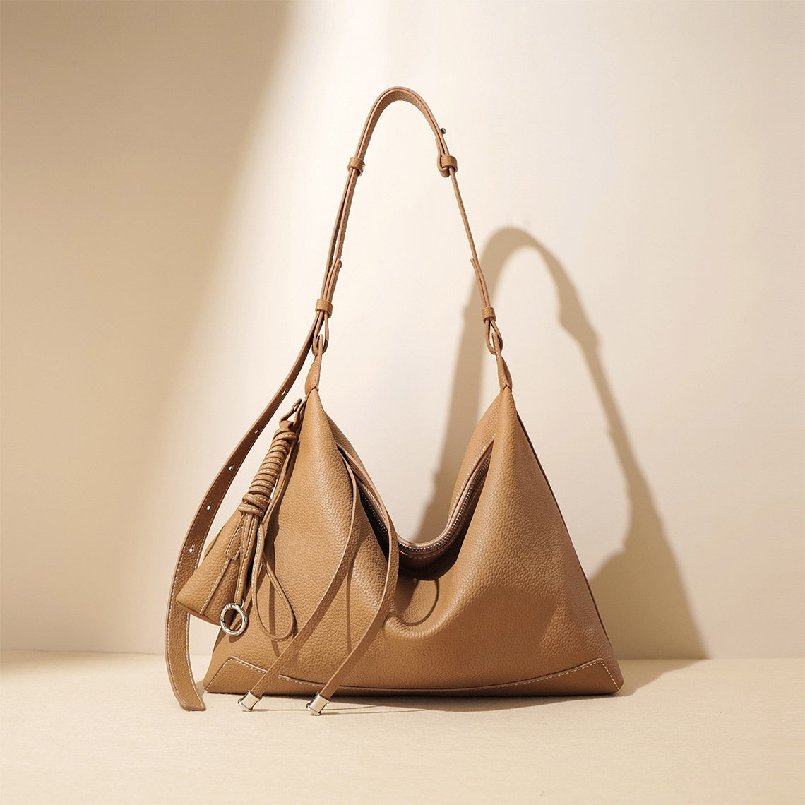 Top Grain Leather Simple Hobo Bag - Image 3