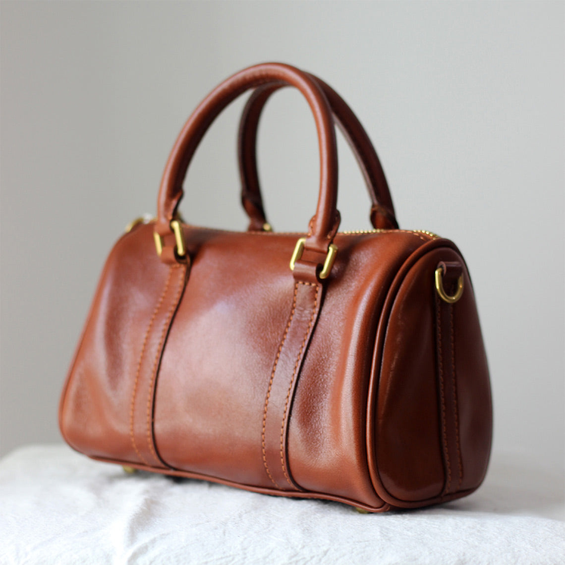 Vegetable Tanned Leather Small Boston Handbag - Image 2