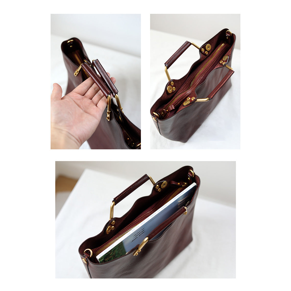 Vegetable Tanned Leather Vintage Tote Handbag - Image 8