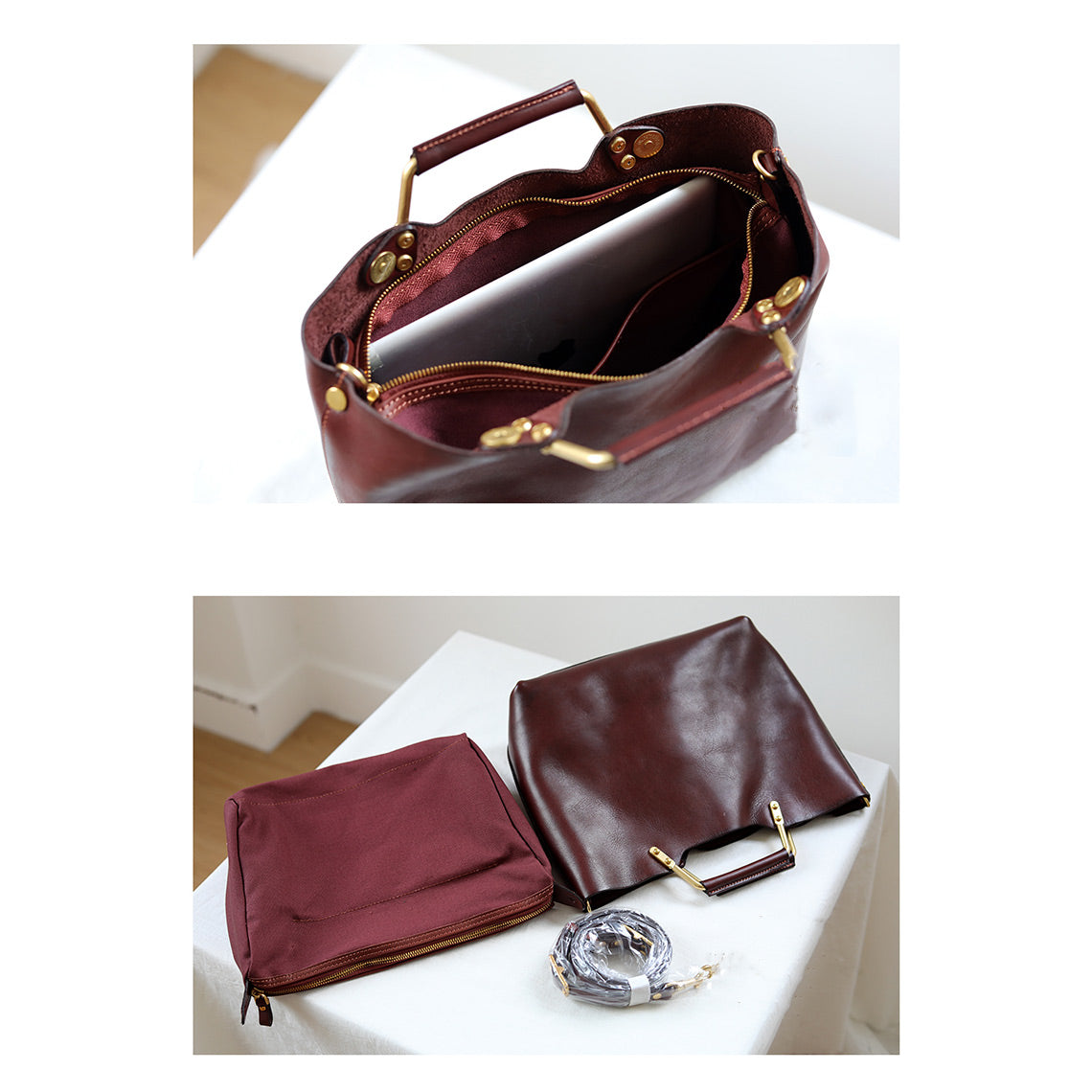 Vegetable Tanned Leather Vintage Tote Handbag - Image 6