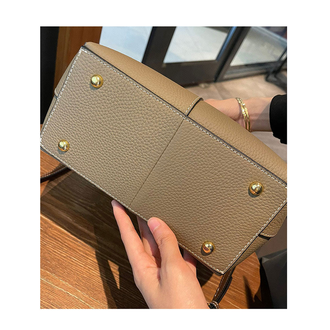 Top Grain Leather Top Handle Bucket Bag - Image 5