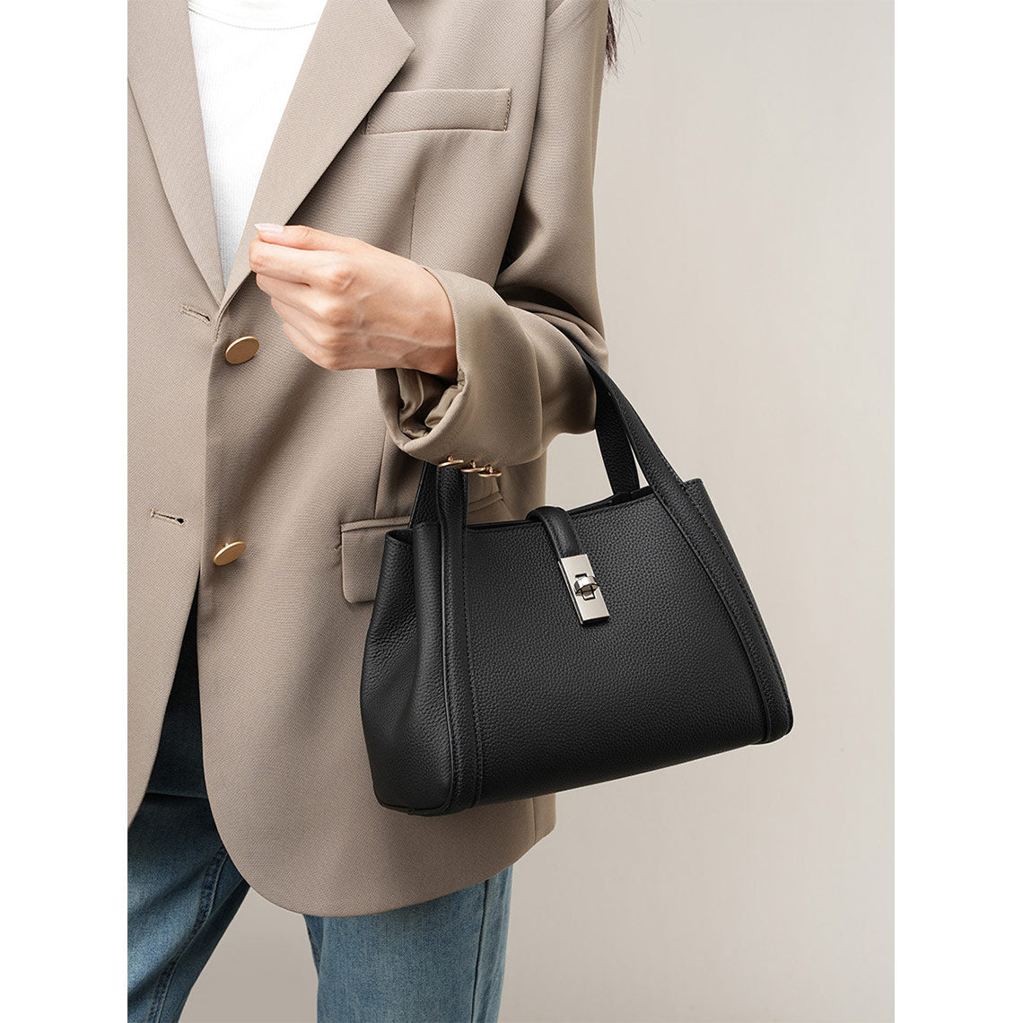 Top Grain Leather Small Bucket Handbag - Image 9