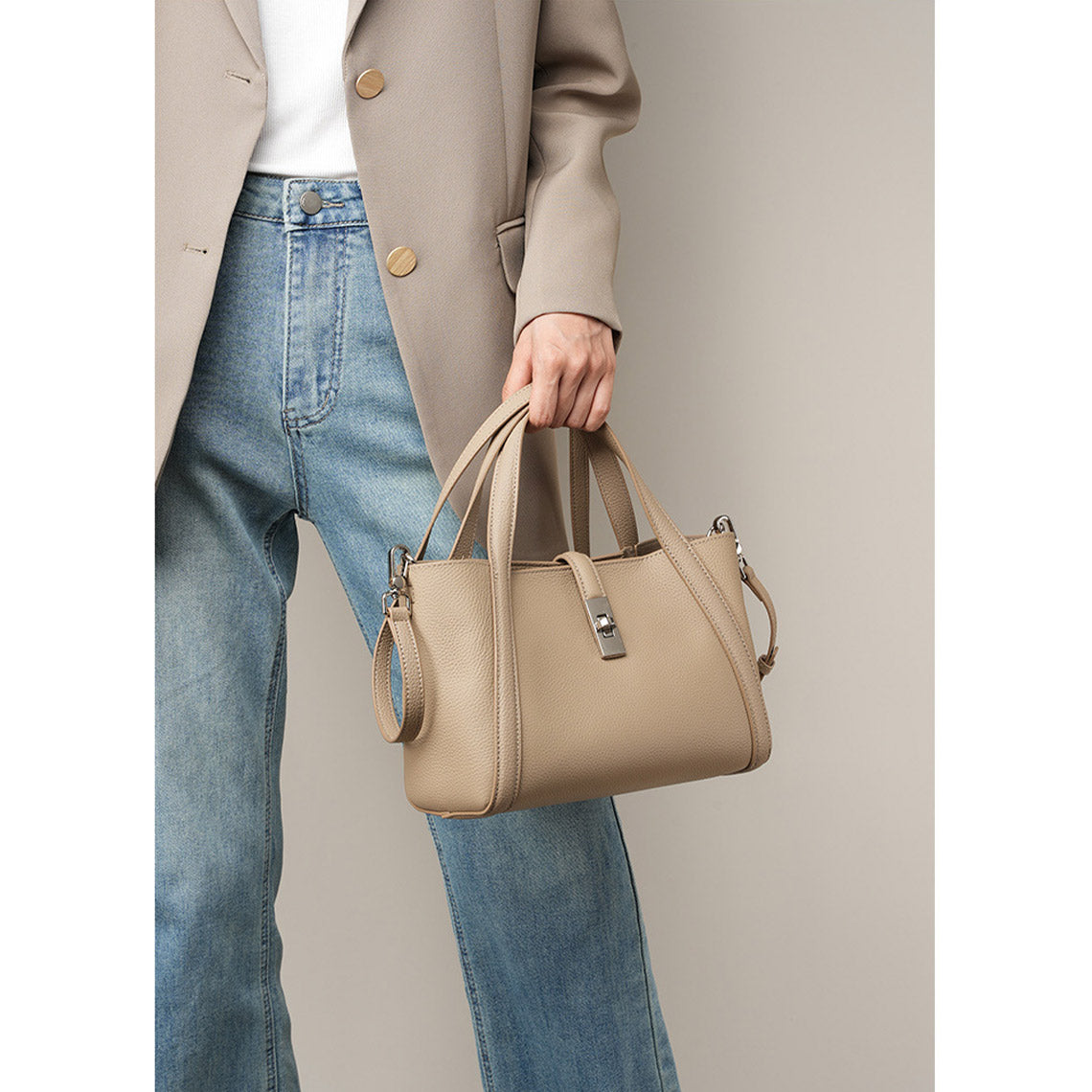 Top Grain Leather Small Bucket Handbag - Image 4