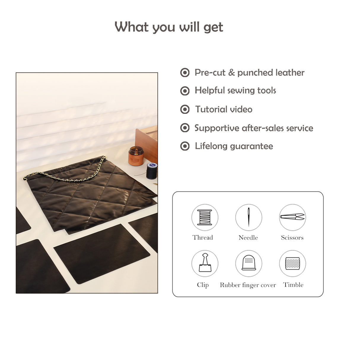 G8activist® Top Grain Leather Quilted Chain Tote Bag DIY Kit - Image 4