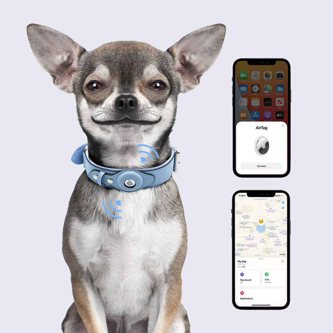 Vegan Leather Dog Collar with Airtag Case - Brown - Image 3