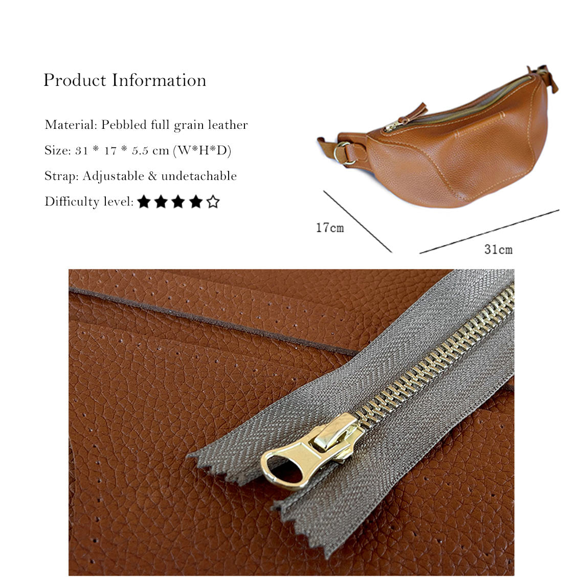 G8activist® Full Grain Leather Fanny Pack Waist Bag DIY Kit - Image 5