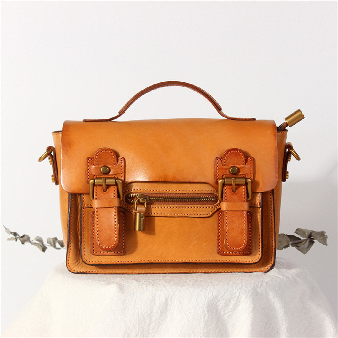 Vegetable Tanned Leather Vintage Women Satchel Bag - Image 4