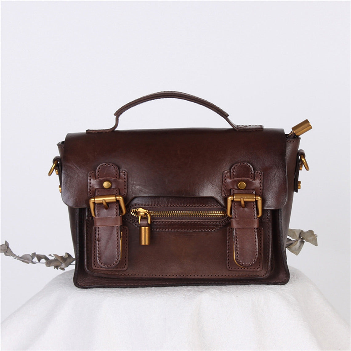 Vegetable Tanned Leather Vintage Women Satchel Bag - Image 12