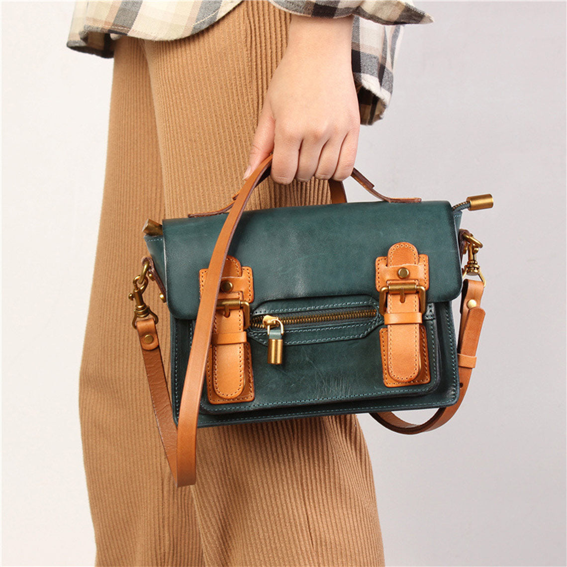 Vegetable Tanned Leather Vintage Women Satchel Bag - Image 2
